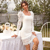 MX253 Square Collar Lace White Mini Dress