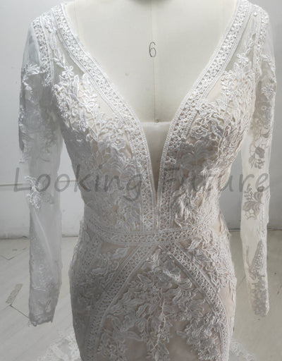 CW835 Deep V neck Mermaid Wedding Dress