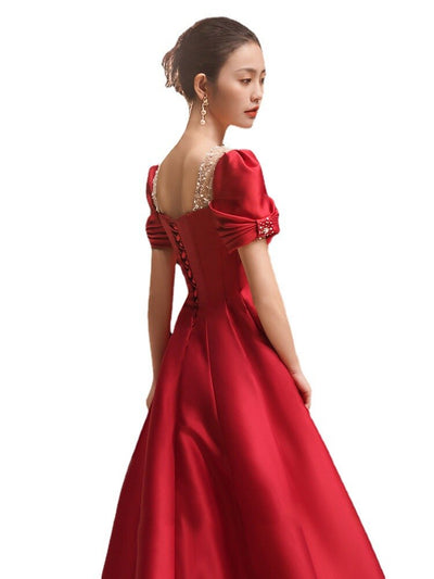 BH407 Simple Red satin Bridesmaid dress