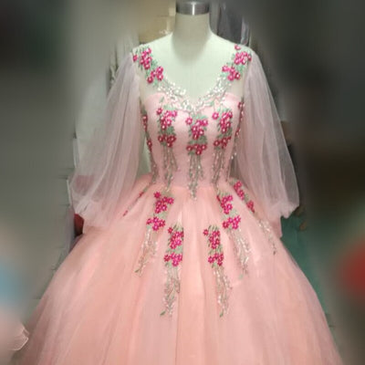 CG205 Full Sleeve embroidery Prom Ball Gowns ( 3 Colors )