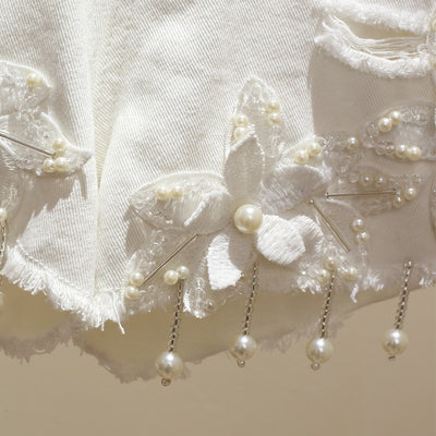 TP57 Plus Size Embroidery Beading Jean Shorts