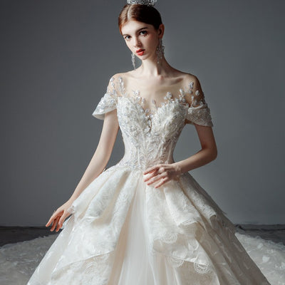 HW392 Sequined Wedding Gown with detachable sleeves