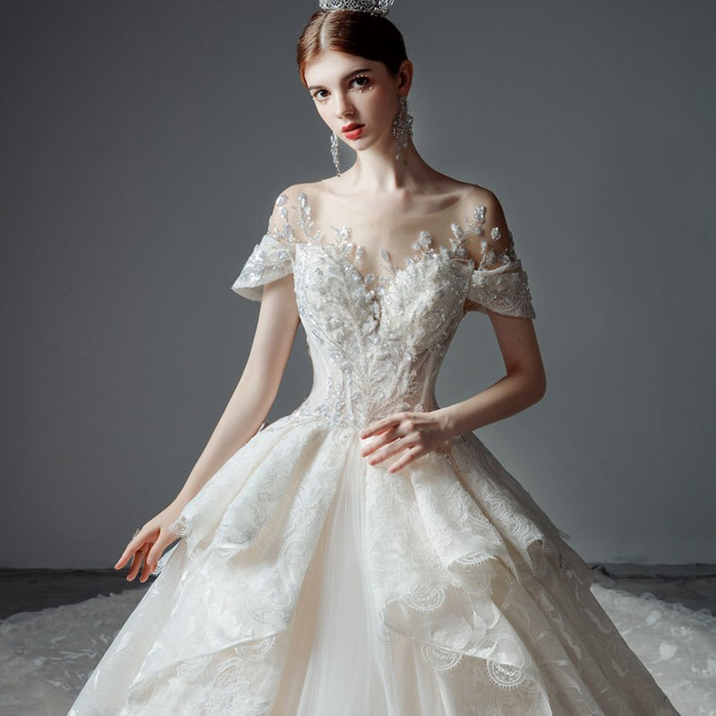 HW392 Sequined Wedding Gown with detachable sleeves - Nirvanafourteen