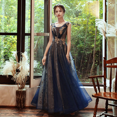 PP313 Navy Blue sequined Evening Dress