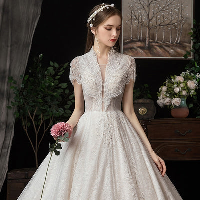 HW297 Luxury V-neck beading Wedding Gown