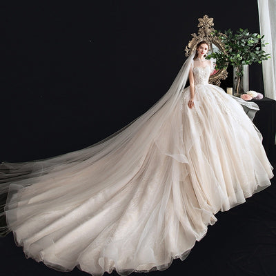 CW415 Light Champagne Beading A-line Wedding Gown