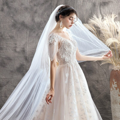 CW416 Short Sleeves Lace Up Back Ball Gown Wedding dress
