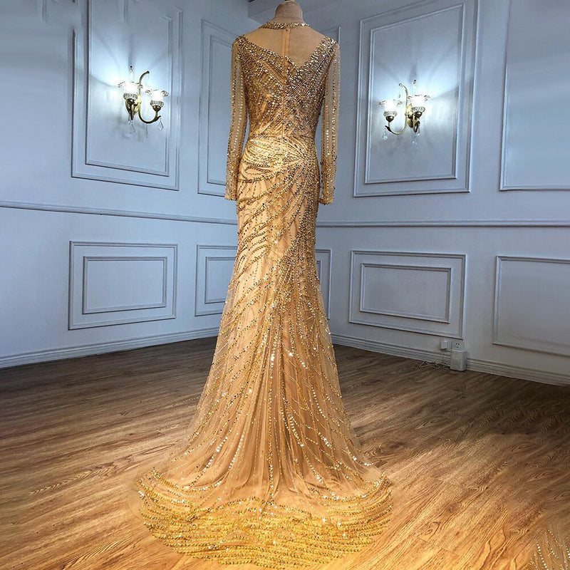 LG574 Luxury Gold beaded Evening Gowns - Nirvanafourteen