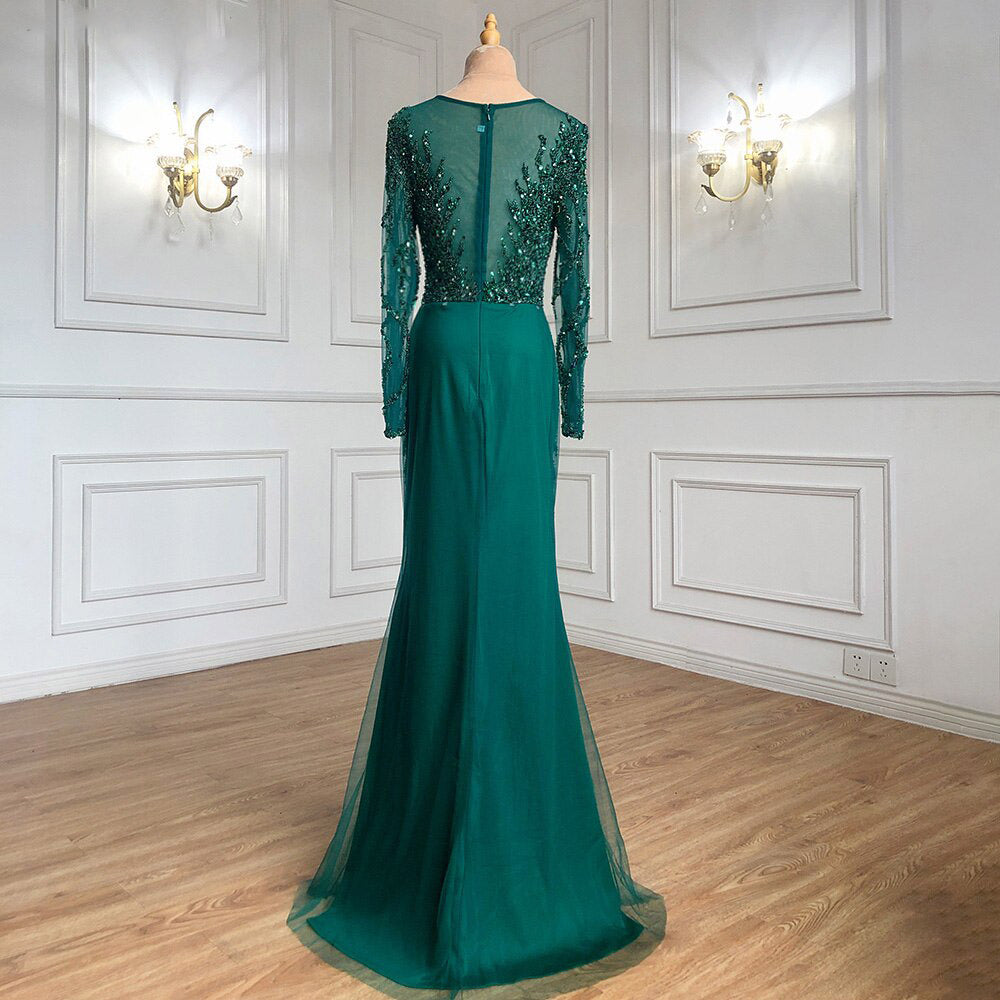 LG439 Luxurious Green beaded mermaid Evening Gown - Nirvanafourteen