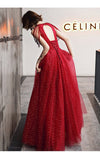 PP322 Burgundy sequined A-line Prom Dress