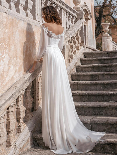 CW603 Simple 2pcs Wedding Dress with removable puff sleeve