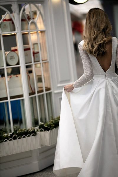 CW605-1 Simple style Sparkle Satin A-line Wedding Dress
