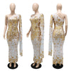 MX439 Plus size Sparkly mesh Maxi dresses (Gold/Black )