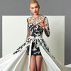 LG480 Sheer Long Sleeves Appliques Evening Gown with overskirt