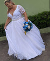 CW568 Plus size Lace Chiffon Bridal Dress with pearl belt