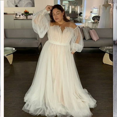 CW570 Plus Size Long Sleeve Puff sleeve Bridal dress