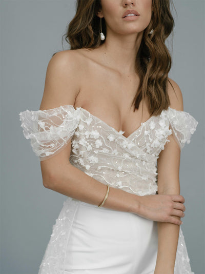 PD80 Off the Shoulder Wedding Jumpsuit with train
