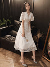 SS137 Full lace V-neck A-line Tea-length Wedding Dress