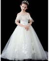 FG394 White Lace Tailing Flower Girl Dress (1-14 Yrs )