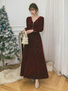 BH297 Simple burgundy velvet Ankle-Length Occasion dress