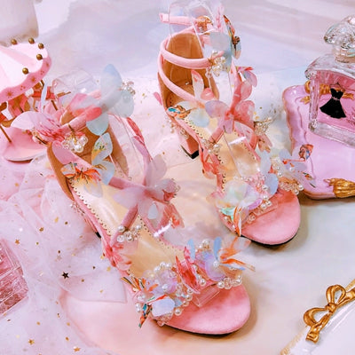 BS129 Sweet Pink butterfly Wedding Shoes