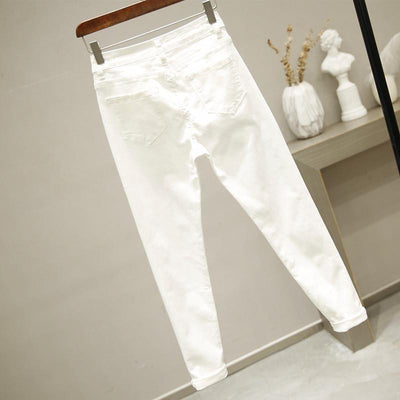 TP46 Plus size Cartoon Graffiti Flowers Stretched Skinny Jeans