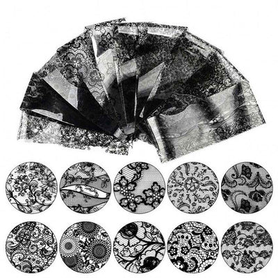 BC01 : 16sheet/lot lace Lace Flower Nails Stickers (Black/white)