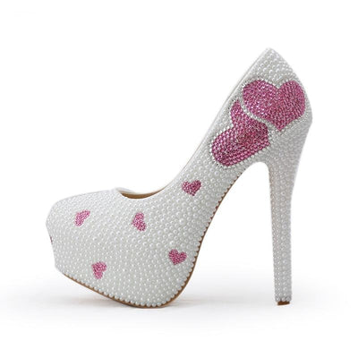 BS142 Lover heart White pearl Bridal Shoes , matching purse