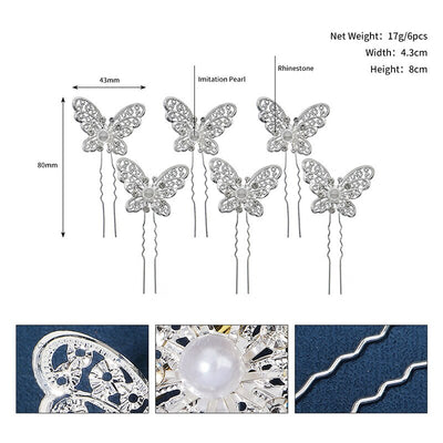 BJ532 : 6pcs/set Butterfly Bridal hairpins