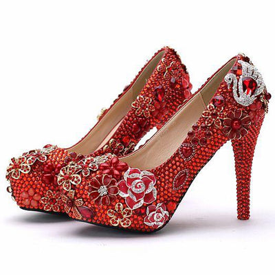 BS177 Luxury  Full diamond pearls Wedding Shoes (Pink/White)