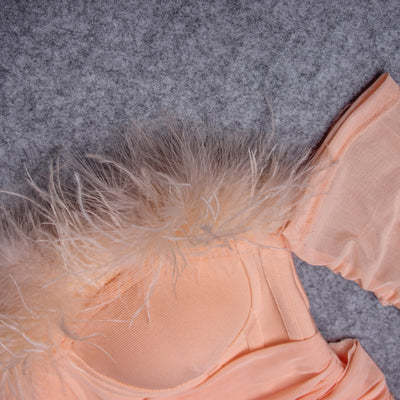 JR84 Pink Feather off the shoulder Bodysuit