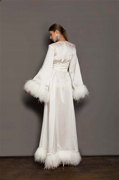 BR09 Silk satin Feather Bridal Bathrobe