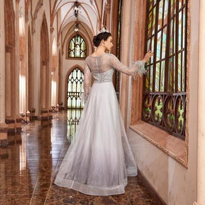 LG398 Real Pictures Pageant Gown Full sleeves beaded A-line