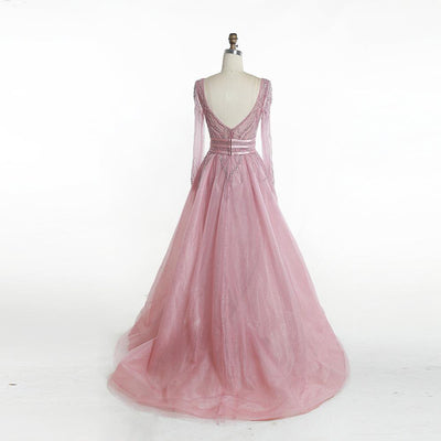 LG396 Plus size Pink beaded Evening Gown with overskirt