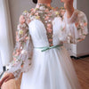 LG347 High Collar flower embroidery high split Evening dress