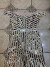 JR156 striped gold sequin Prom Jumpsuit