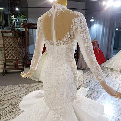 HW371 Real pictures high neck Sequined Mermaid Wedding Gown