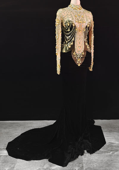 KP64 Shiny Velvet Stage Costumes (Black/Gold )