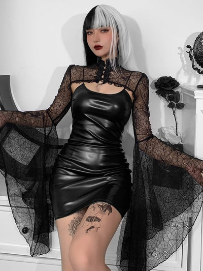 MX401 : 2 pcs Sexy Black Gothic Punk Dress +Tops