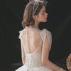HW379 Handmade Sheer Long Sleeve Pearl beaded Wedding Gown