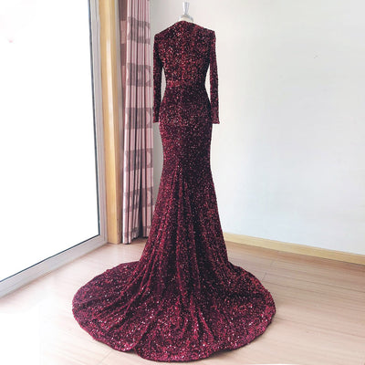 LG475 Real picture sequined mermaid Gown with detachable train