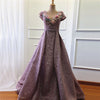 LG522 Handmade purple Evening Gowns with overskirt
