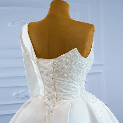 HW374 Real pictures Pearl Beading Wedding Gowns with removable train
