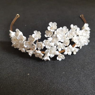 BJ428 Handmade Rhinestones Pearls Flower Bridal Tiara