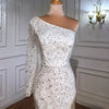 HW263 Handmade White High Split One Shoulder Beading Tassel Bridal Dress