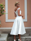 SS166 Minimalist satin knee-length Wedding dress with pockets