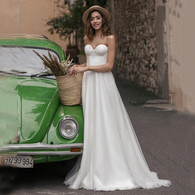 CW603 Simple 2pcs Wedding Dress with removable puff sleeve