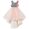 FG414 Sequin short front long back Party dress for girls