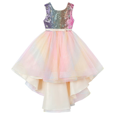 FG414 Sequin short front long back Party dress for girls