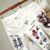 TP46 Plus size Cartoon Graffiti Flowers Stretched Skinny Jeans